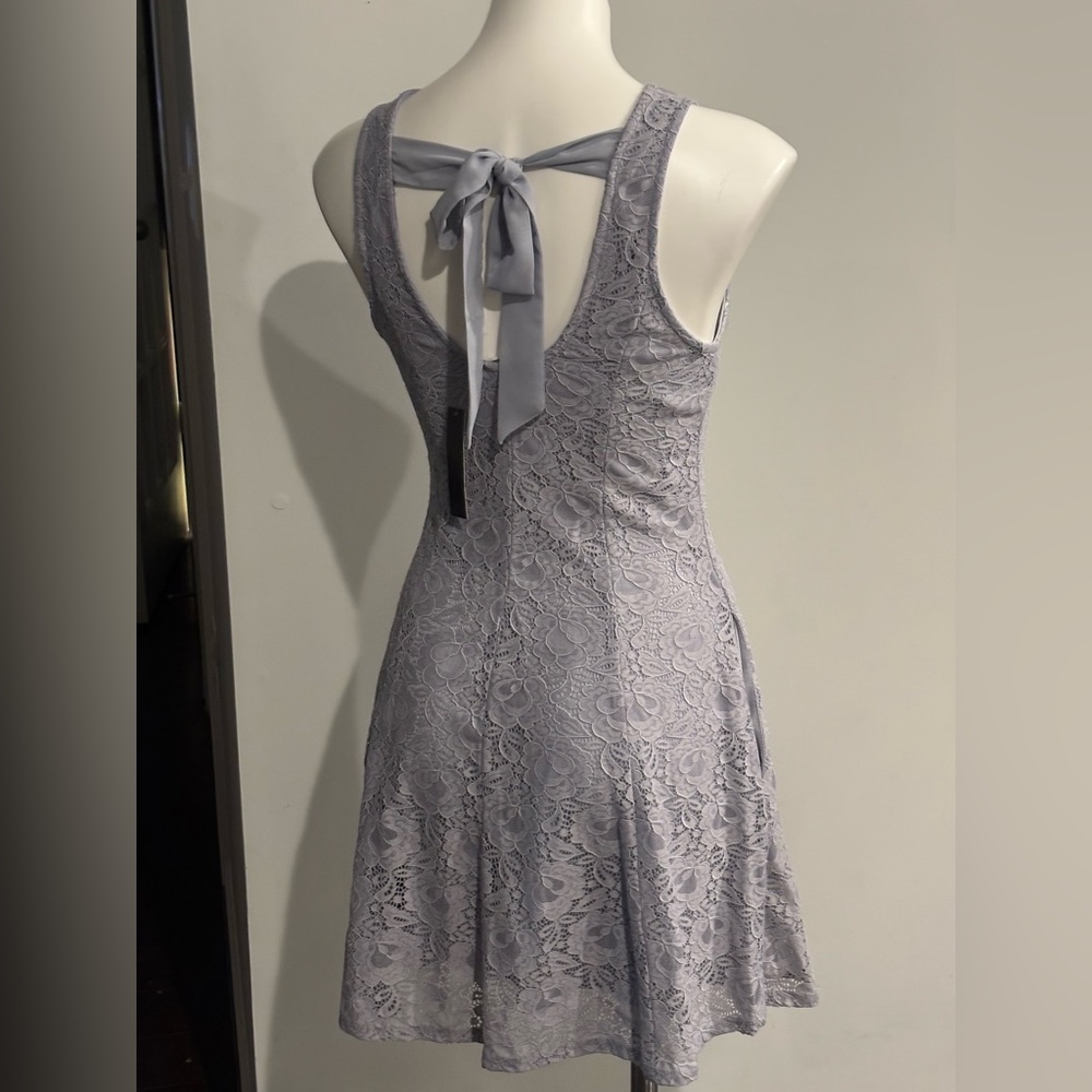 Speechless Sleeveless Lace Mini Dress - Soft Gray Pockets - Picture 2 of 10
